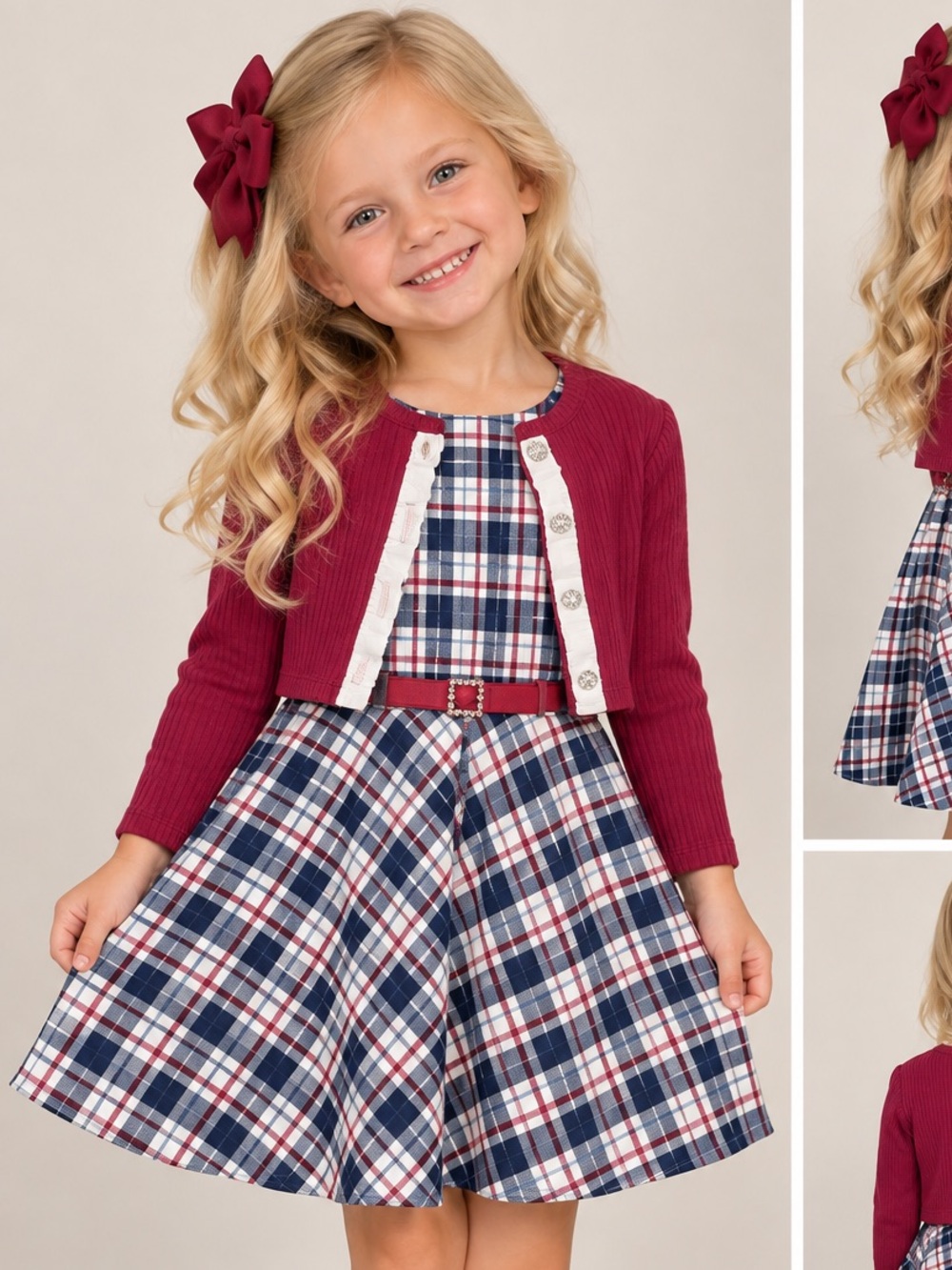 Sweet Heart Rose NWT Navy & White Plaid Dress with Matching Cardigan